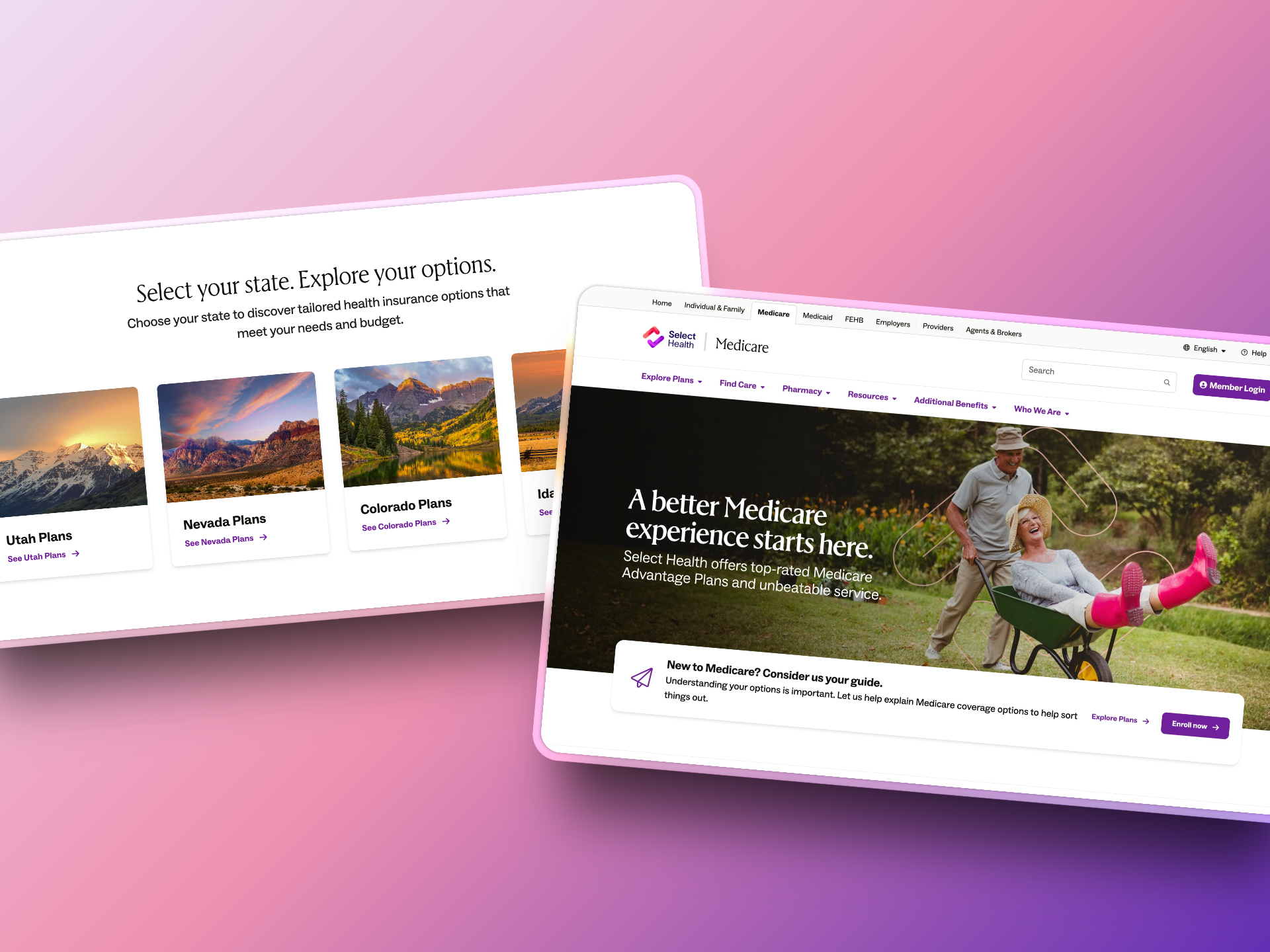 Image of screenshots from the recently re-designed Select Health website.